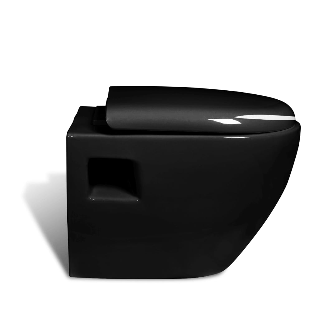 

vidaXL Wandtoilet met inbouwreservoir zwart