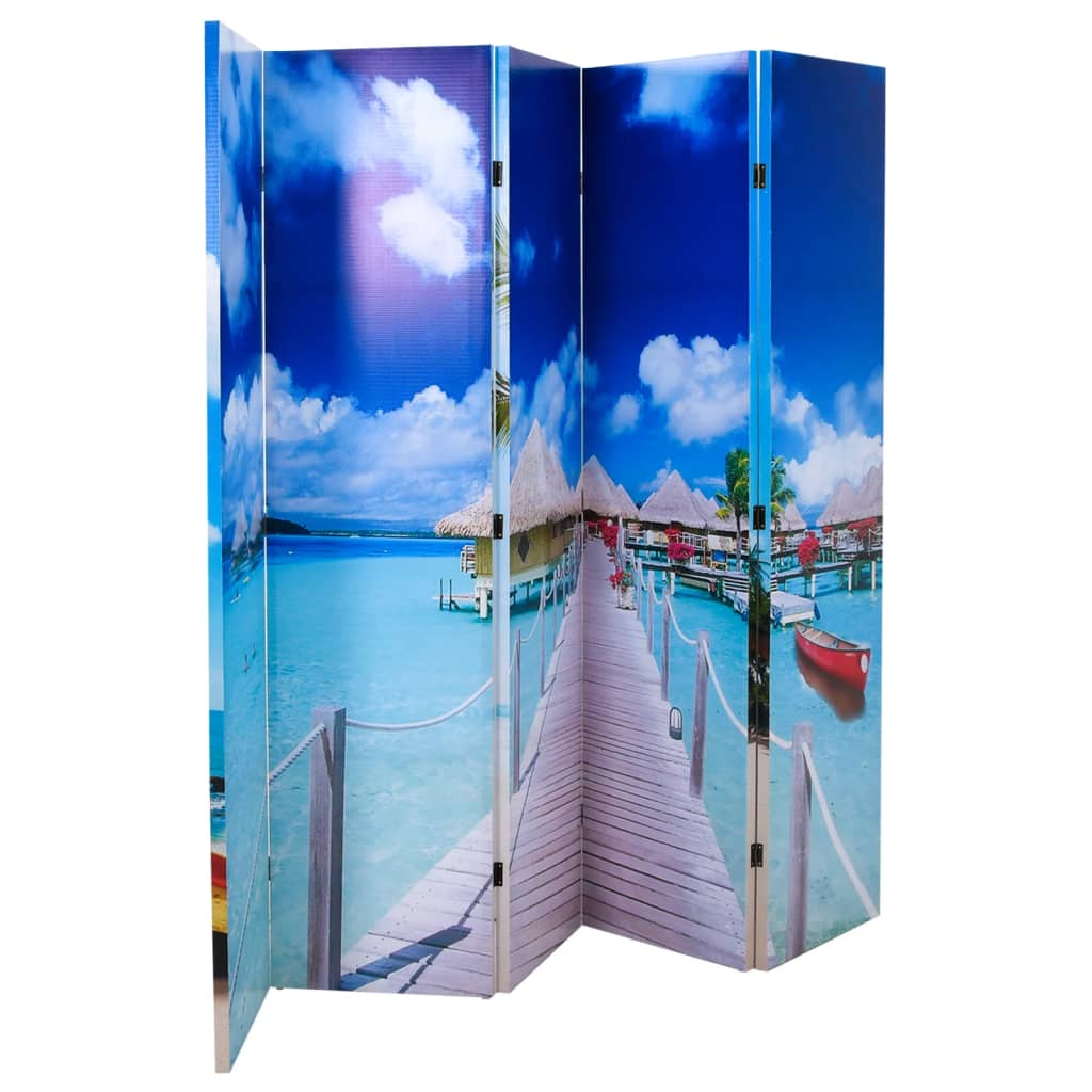 vidaXL Zložljiv paravan 200x170 cm plaža