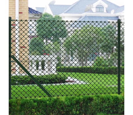 vidaXL Valla Jard/ín Malla Alambre Rollo 11 Postes Acero Vallado Met/álico Cercado Metal Protecci/ón Separador Corral Animales Gallinas Verde 25x1,5 m