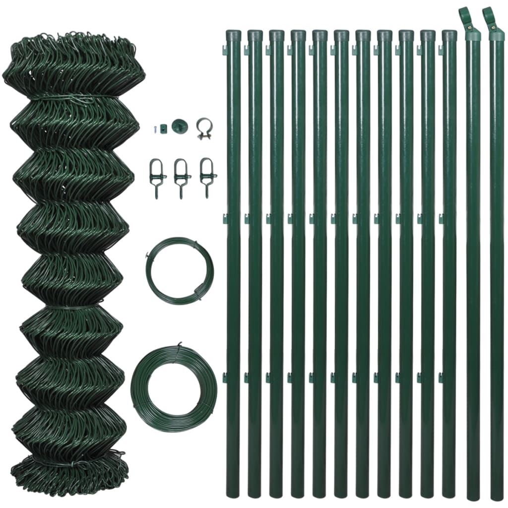 vidaXL Drátěné pletivo se sloupky ocel 1 x 25 m zelené