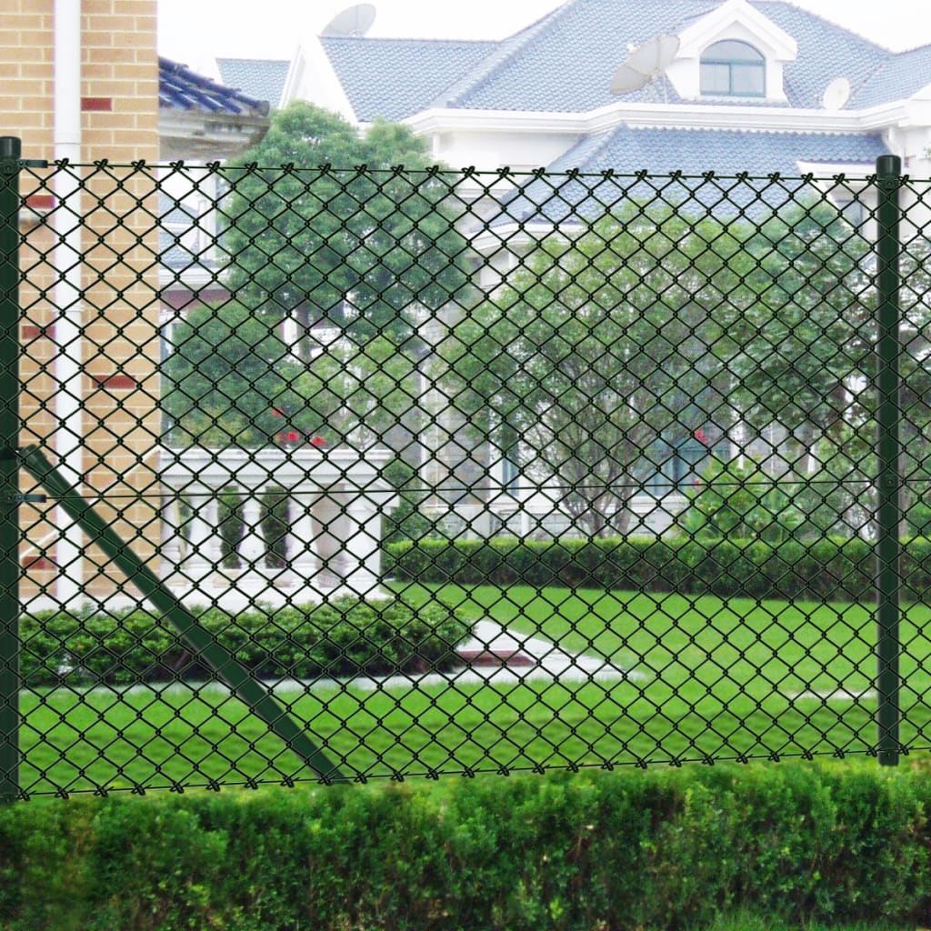 vidaXL Tinklinė tvora su stulpais, žalia, 1,25x25m, plienas