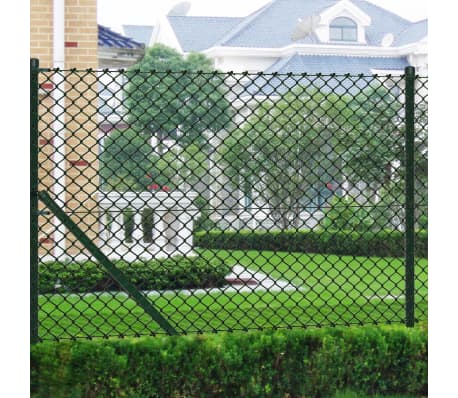 vidaXL Tinklinė tvora su stulpais, žalia, 1,25x25m, plienas