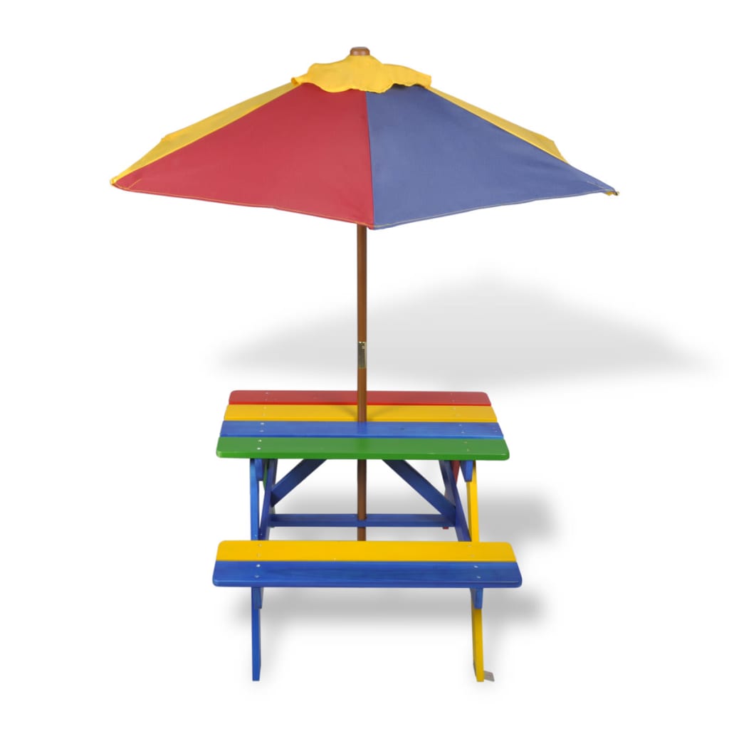 vidaXL Kinderpicknicktafel- en banken met parasol in vier kleuren