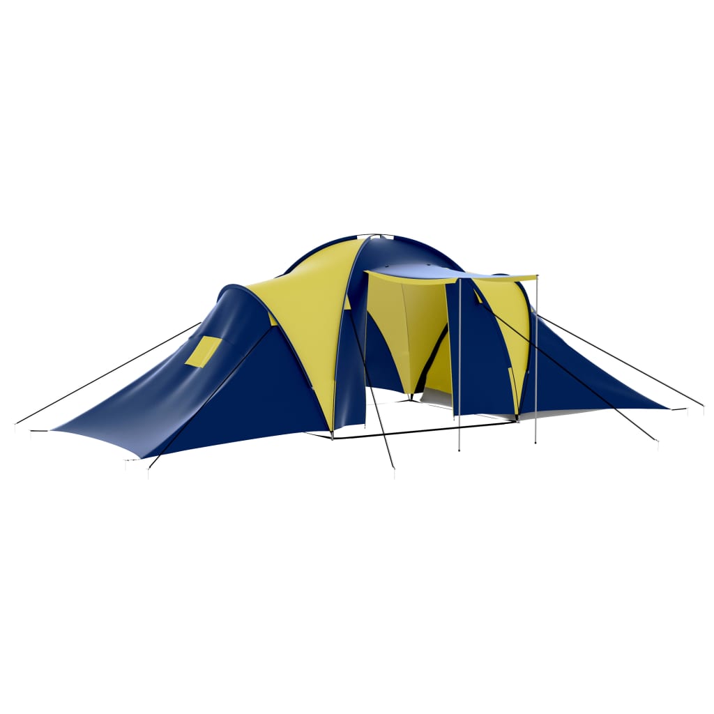 vidaXL Cort camping material textil, 9 persoane, albastru și galben vidaXL