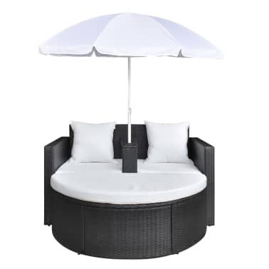 vidaXL Espreguiçadeira para jardim com guarda-sol vime PE preto[3/8]