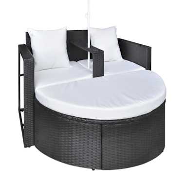 vidaXL Espreguiçadeira para jardim com guarda-sol vime PE preto[6/8]