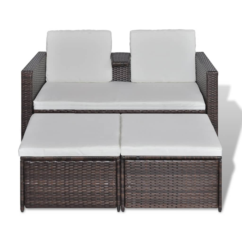 imagem de vidaXL 4 pcs conjunto lounge jardim c/ almofadões vime PE castanho5