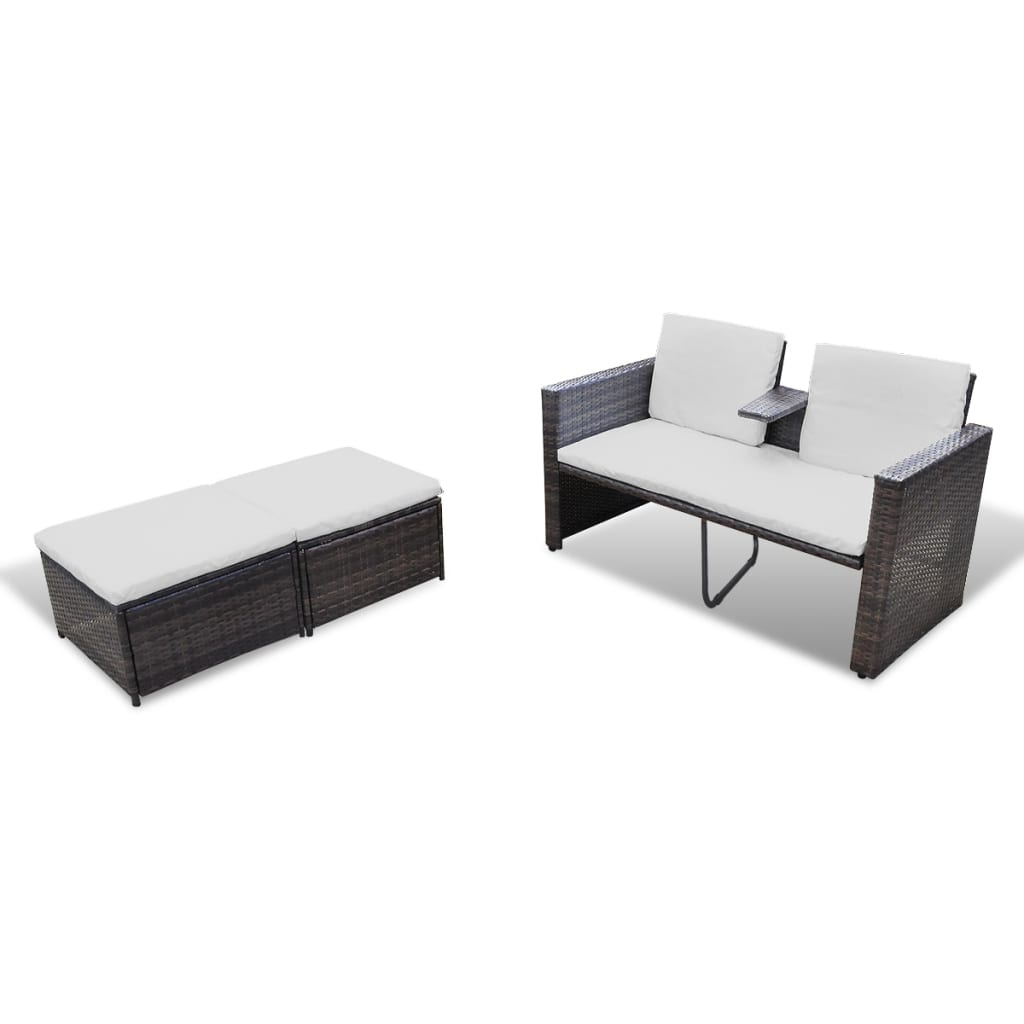 imagem de vidaXL 4 pcs conjunto lounge jardim c/ almofadões vime PE castanho6