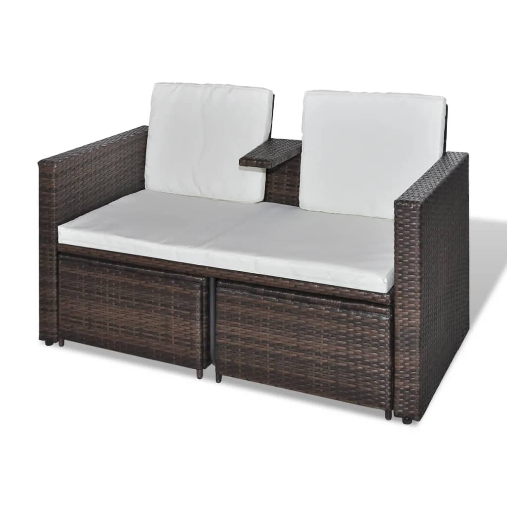 imagem de vidaXL 4 pcs conjunto lounge jardim c/ almofadões vime PE castanho7