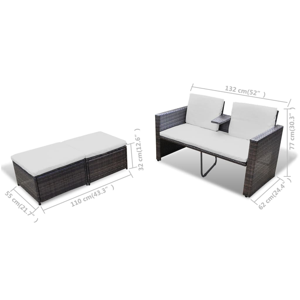 imagem de vidaXL 4 pcs conjunto lounge jardim c/ almofadões vime PE castanho8