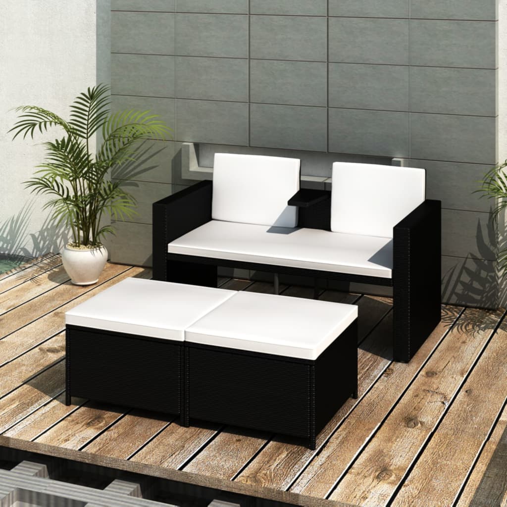 vidaXL Set mobilier de grădină cu perne, 4 piese, negru, poliratan gradina