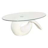 vidaXL Mesa de centro com tampo oval de vidro, branco brilhante