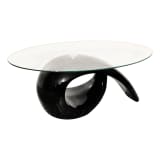 vidaXL Mesa de centro com tampo oval de vidro, preto brilhante