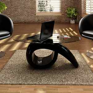 Klubska mizica z ovalnim steklom visok sijaj črna