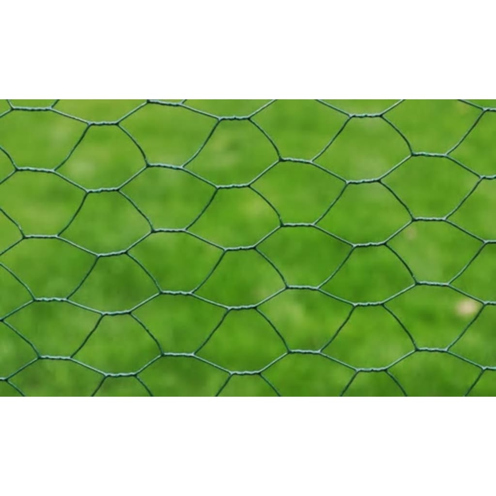 vidaXL stiepļu žogs ar PVC pārklājumu, 25x0,5 m, zaļš