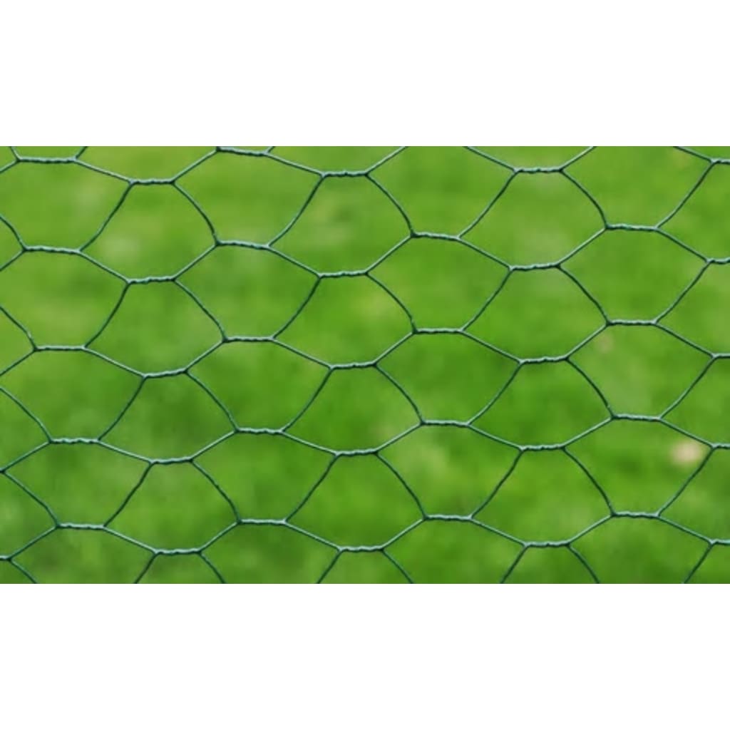 vidaXL Chicken Wire Fence Galvanised with PVC Coating 82'x1.6' Green
