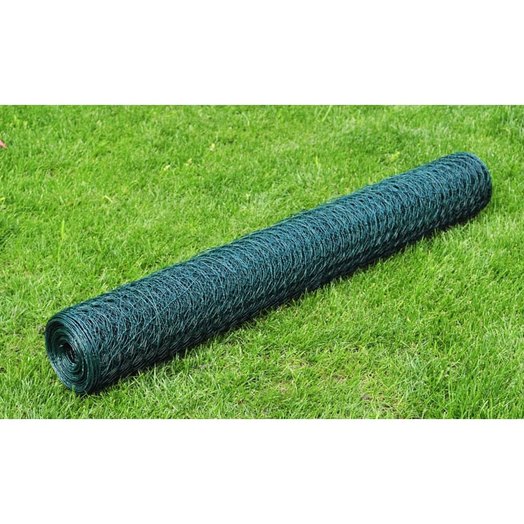 vidaXL Chicken Wire Fence Galvanised with PVC Coating 25×0.5 m Green