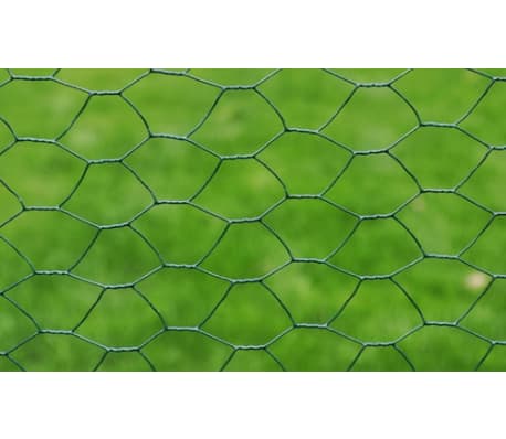 vidaXL Chicken Wire Fence with PVC Coating 25x1 m Green