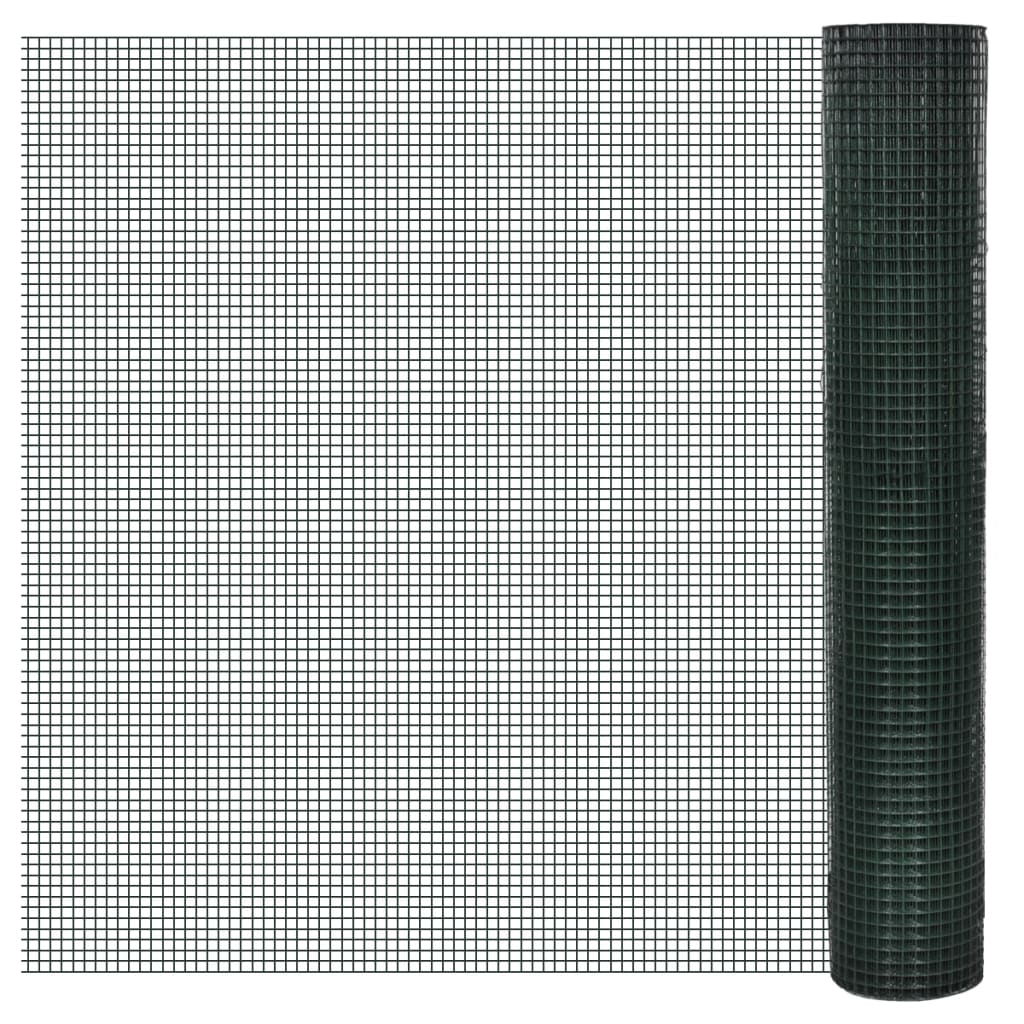 vidaXL Plasă de sârmă găini, verde, 10 x 1 m, oțel galvanizat cu PVC 