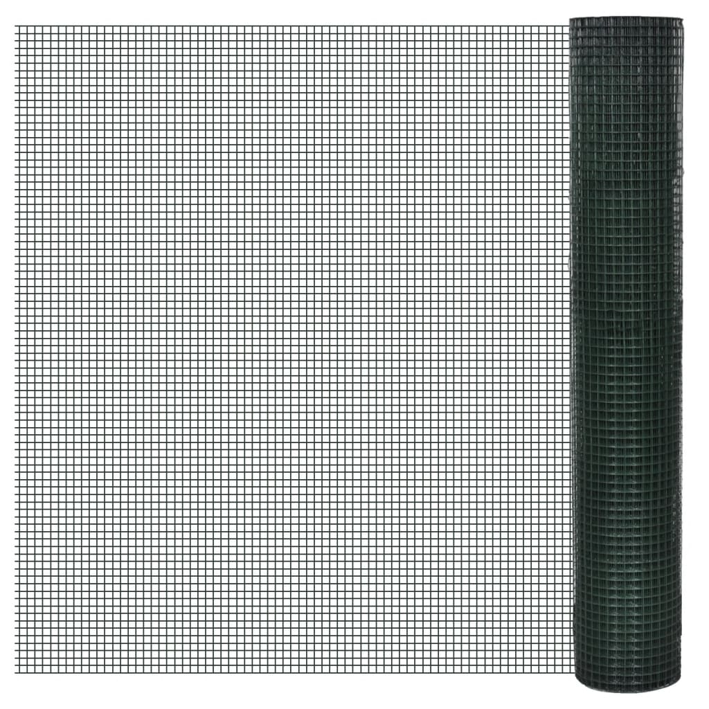 vidaXL Plasă de sârmă găini, verde, 10 x 1 m, oțel galvanizat cu PVC