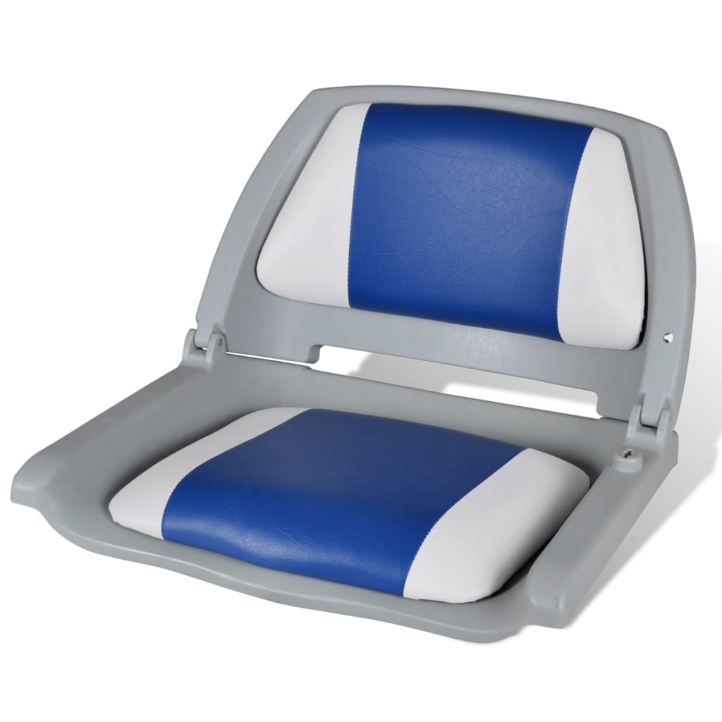 Scaun barcă cu spătar pliabil cu pernă albastru-alb 48x51x41 cm