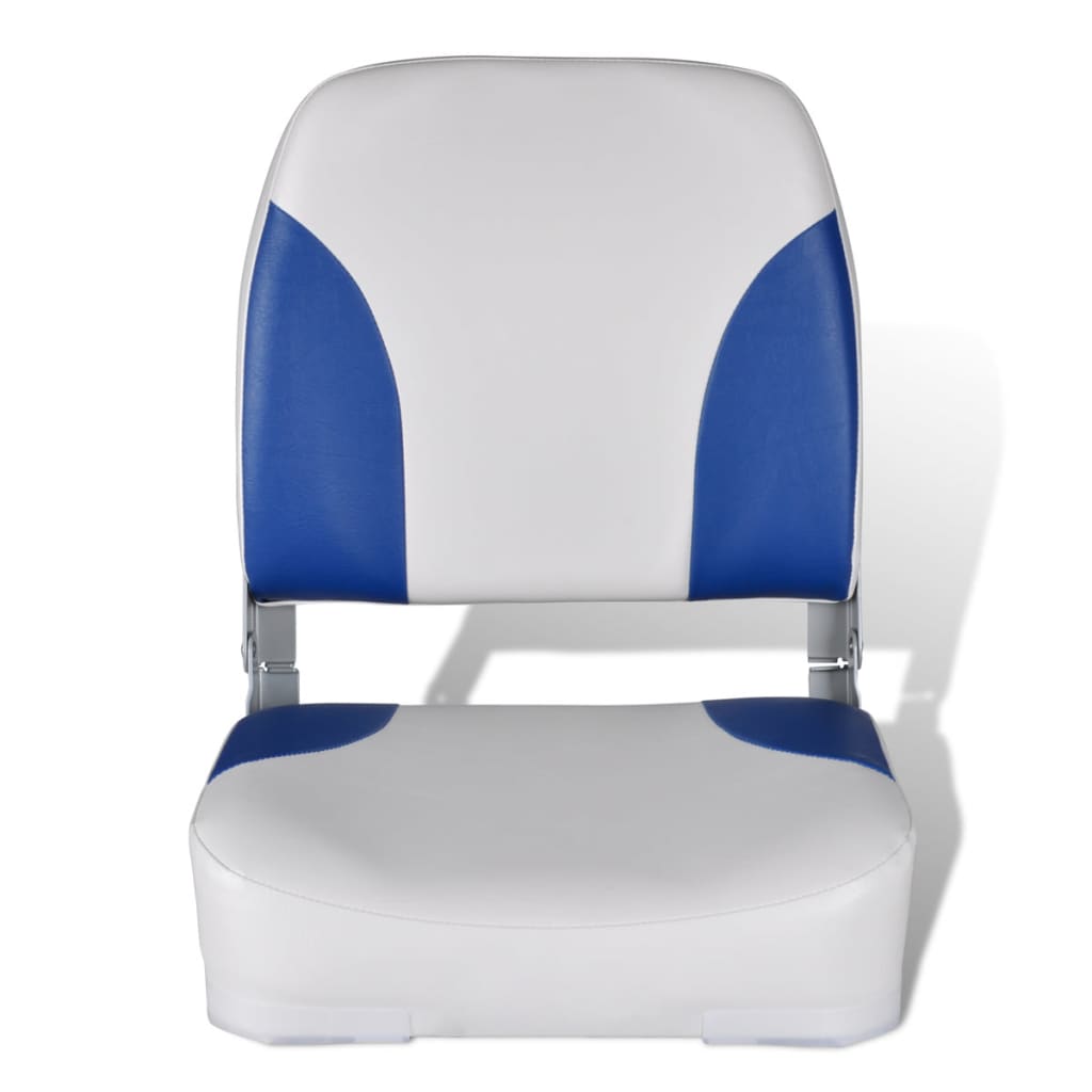 VidaXL - vidaXL Opklapbare bootstoel met blauw-wit kussen 41 x 36 x 48 cm