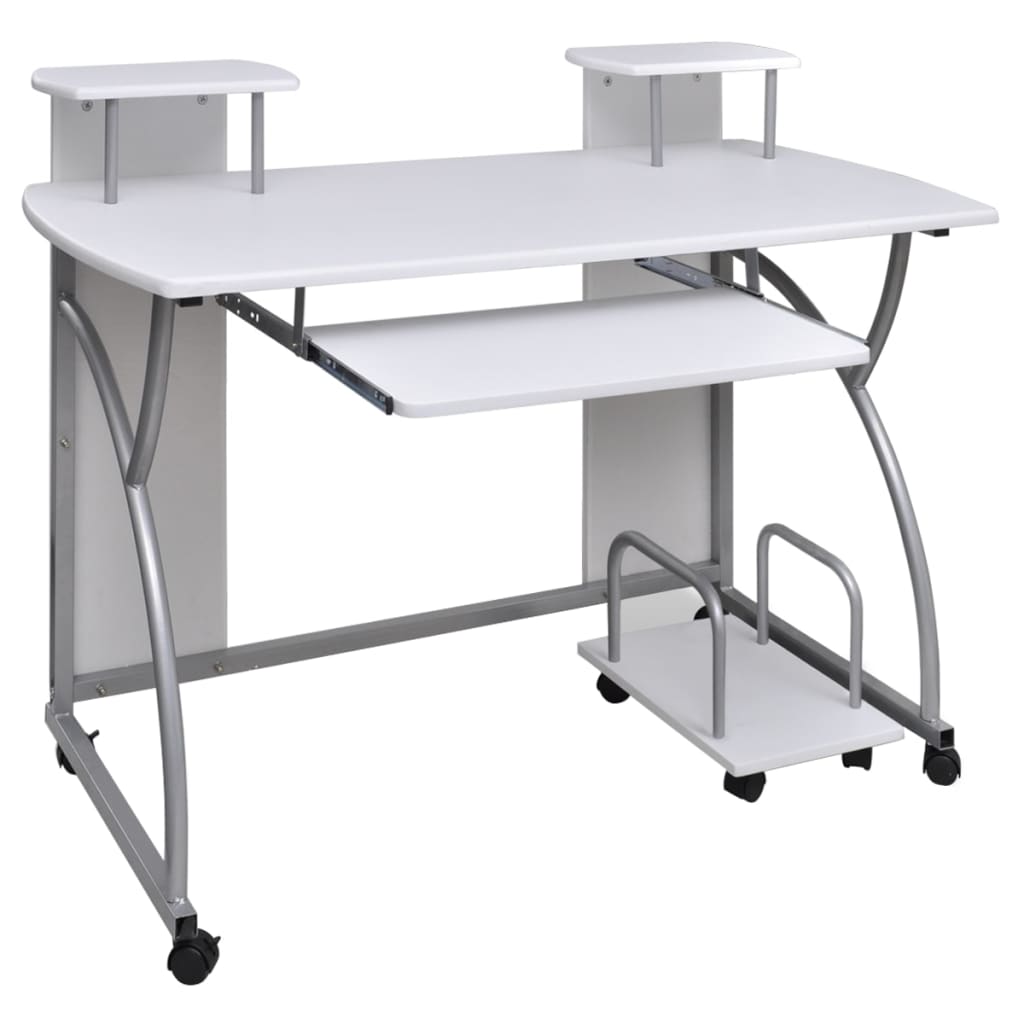 

vidaXL Computer Desk with Pull-out Keyboard Tray White Cart Game Laptop Table