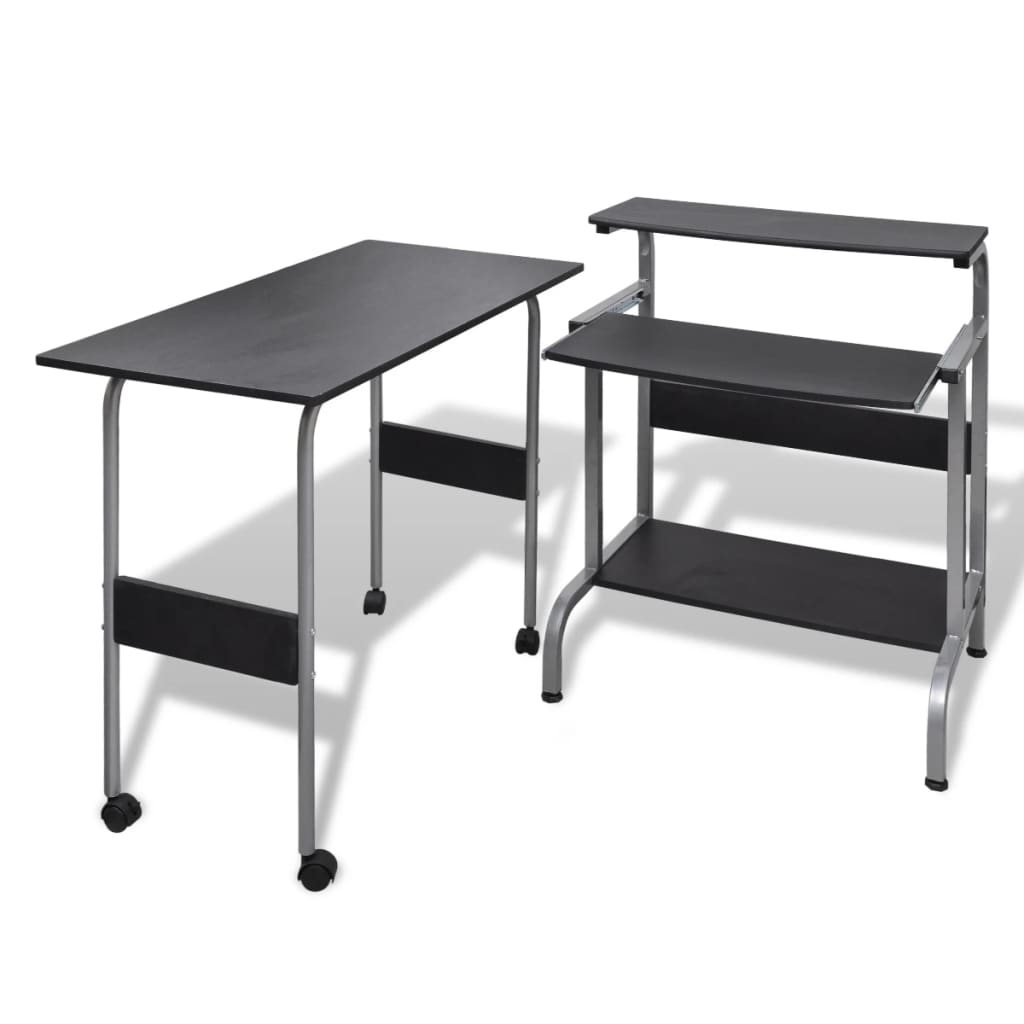 2 Piece Computer Desk with Pull-out Keyboard Tray Black