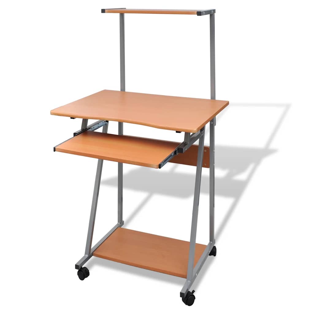 Bureau Mobile Réglable En Hauteur (67-117 Cm) Avec Roulettes - Plateau Inclinable, Rangement Tablette - Chêne Foncé