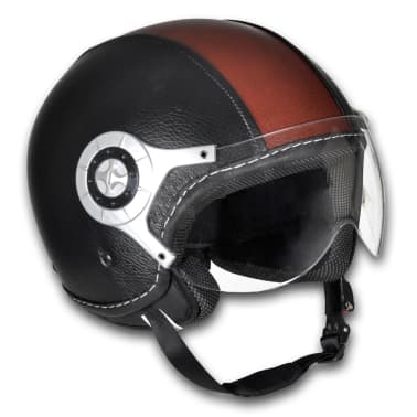 Acheter Casque Moto En Cuir Noir Et Brun Taille S Pas Cher Vidaxlfr