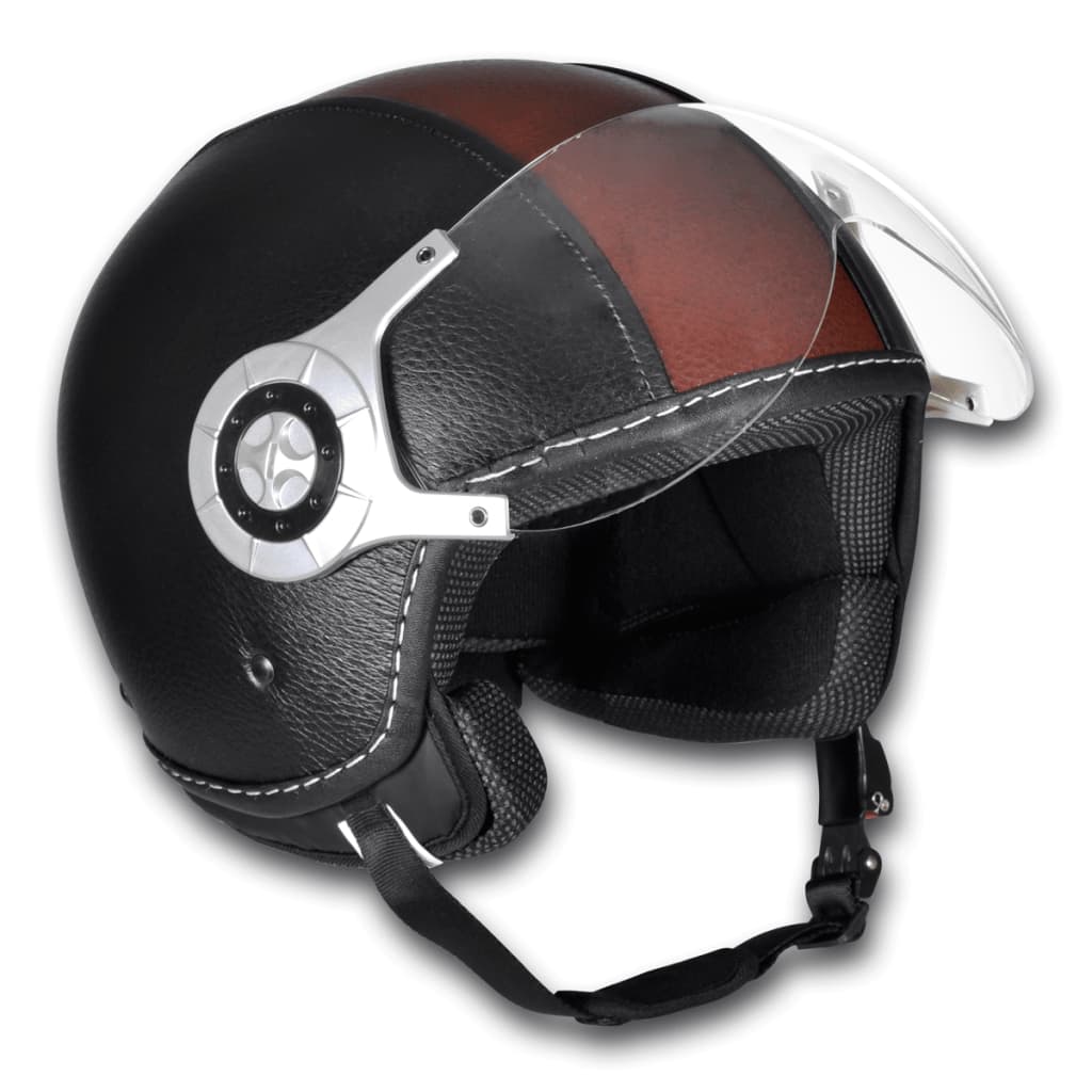 Casque moto en cuir noir et brun Taille M