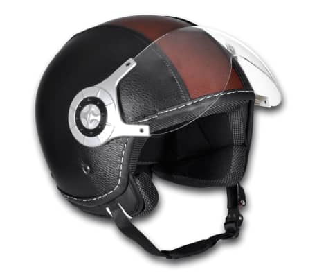 Scooter Helmet Leather M Black & Brown