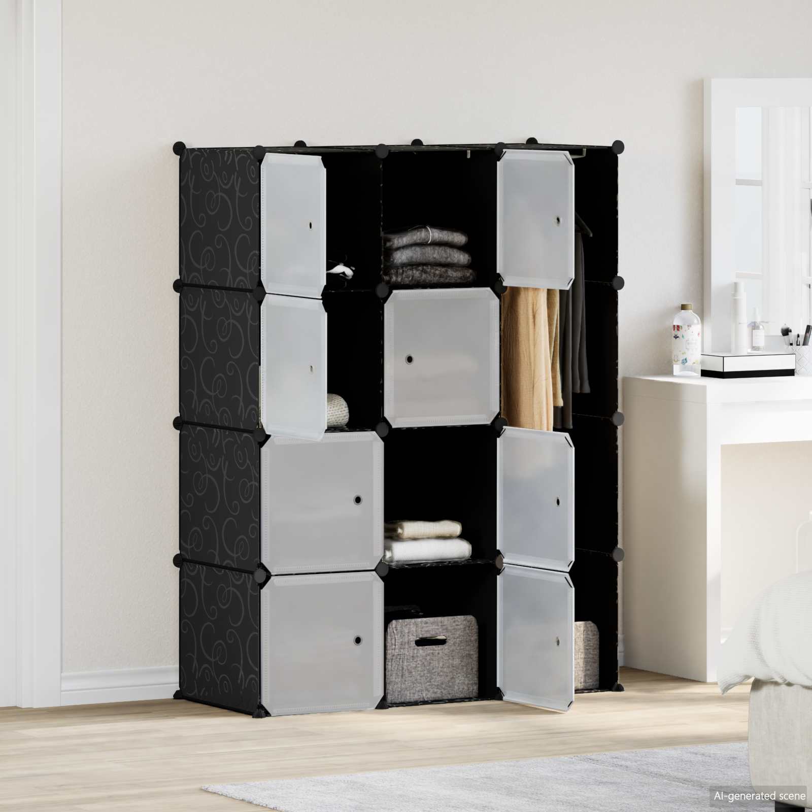 vidaXL Modularer Schrank mit 9 Fächern 109x36,5x143cm Schwarz und Weiß