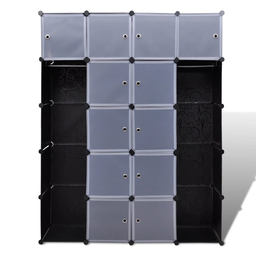 Fekete/fehér moduláris szekrény 14 rekesszel 37x146x180,5 cm 