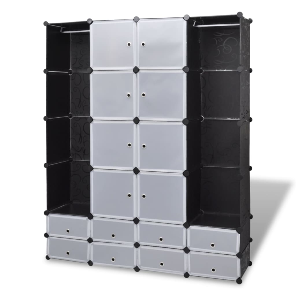 Modulární skříň s 18 přihrádkami černobílá 37 x 146 x 180,5 cm