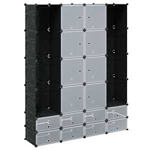 vidaXL modulaarne kapp 18 sektsiooni must ja valge 37 x 146 x 180,5 cm