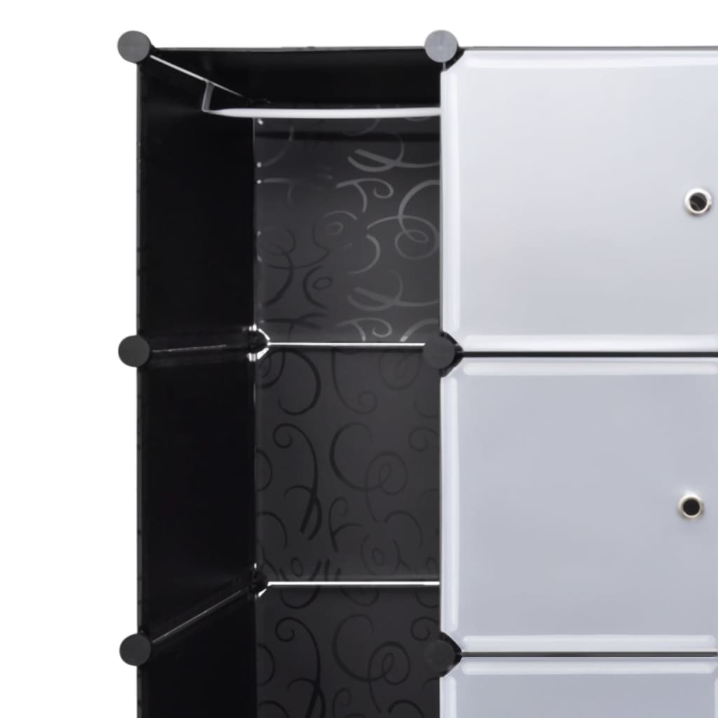 Modulární skříň s 18 přihrádkami černobílá 37 x 146 x 180,5 cm