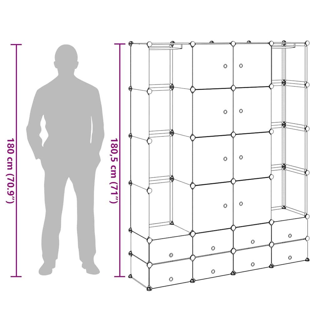 Moduulikaappi 18 lokeroa 37x146x180,5 cm musta ja valkoinen - Image 9