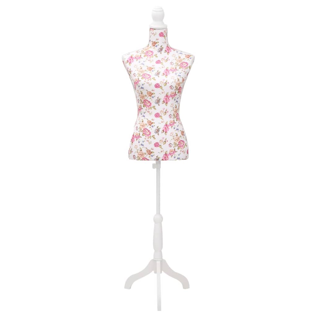 vidaXL Bust pentru dame, manechin, alb cu trandafiri, bumbac