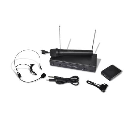 Shop Sett med 1 Mikrofon 1 Mottaker og 2 Trådløse Hodesett Køb Mottaker med Trådløse Hodesett og Mikrofon VHF