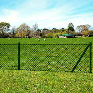 vidaXL Tinklinė tvora su stulpais, žalia, 1,25x25m, plienas