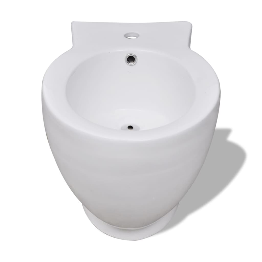 vidaXL Bideu rotund pe pardoseală, ceramică calitate superioară, alb
