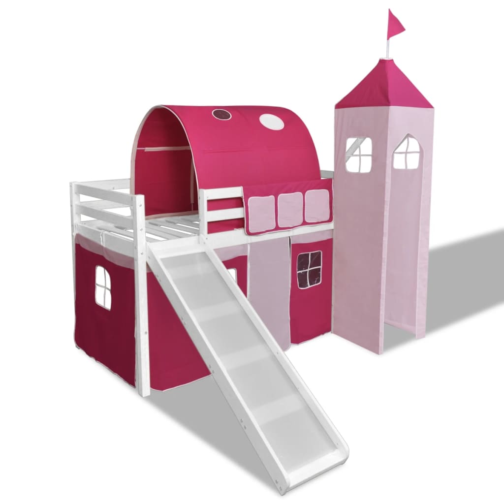 vidaXL Pat etajat tobogan scară castel prințesă roz cadru din lemn alb vidaXL imagine 2022