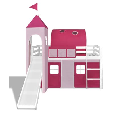 Fehér favázas csúszólétrás rózsaszín hercegnőkastély témájú emelt ágy