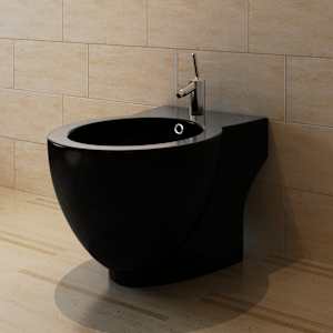 Keramický bidet kruhový s otvorem pro baterii, volně stojící - černý