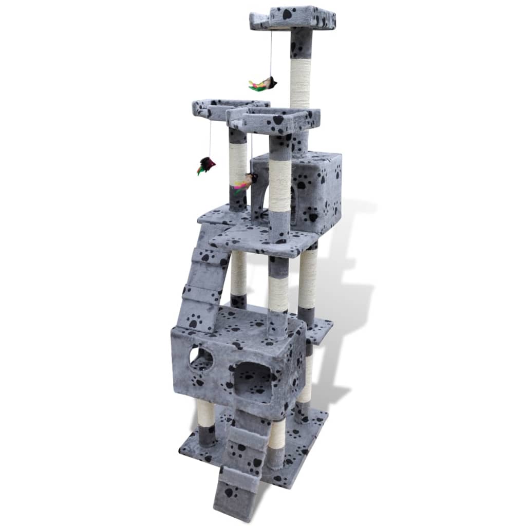 Cat Tree Cat Scratching Post 170 cm 2 Condos Grey with Pawprints