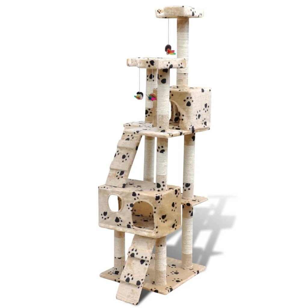 

vidaXL Kattenkrabpaal Max 170 cm 2 huisjes (beige) met pootafdrukken