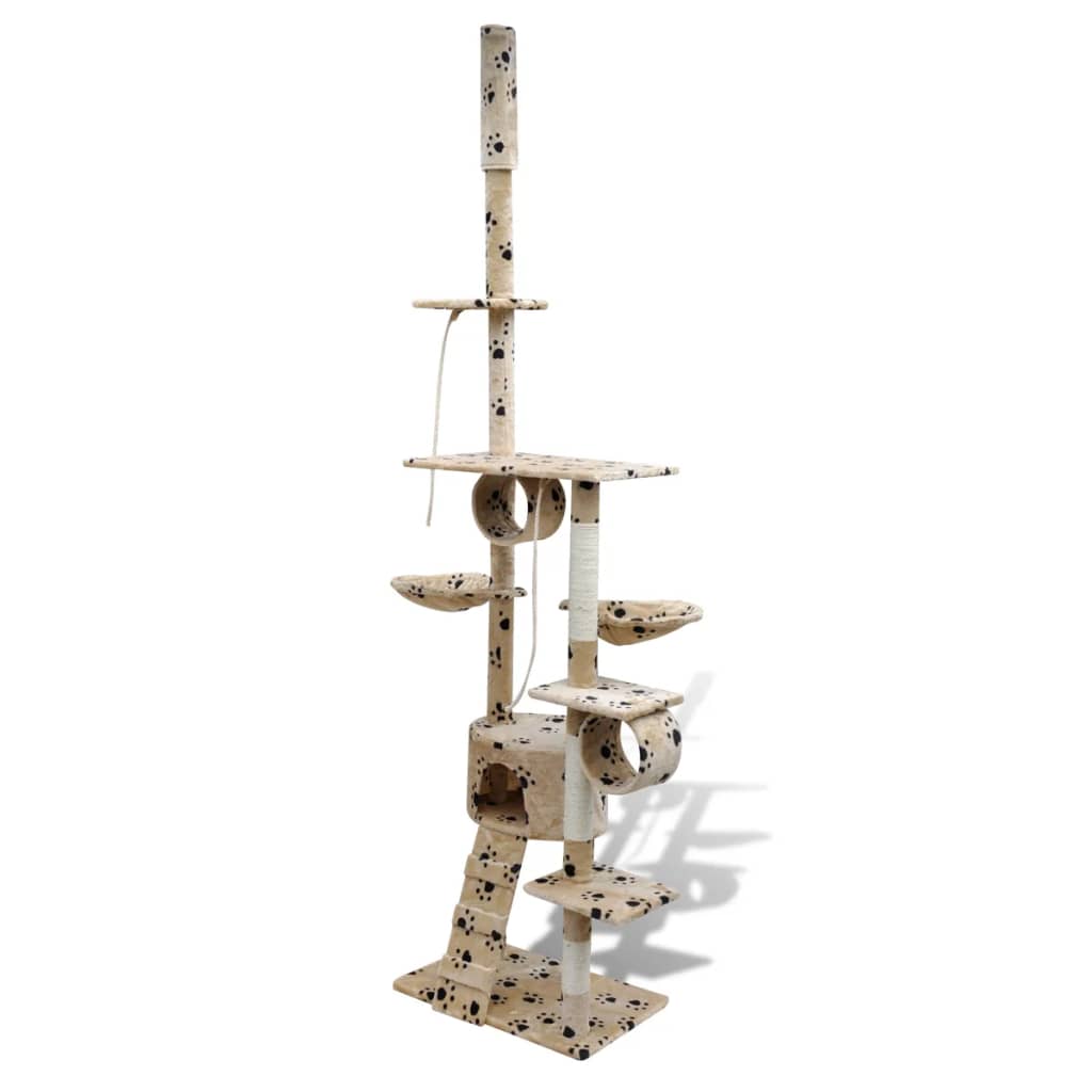 Arbre à chat en beige avec empreinte de patte 220-240 cm 1 niche