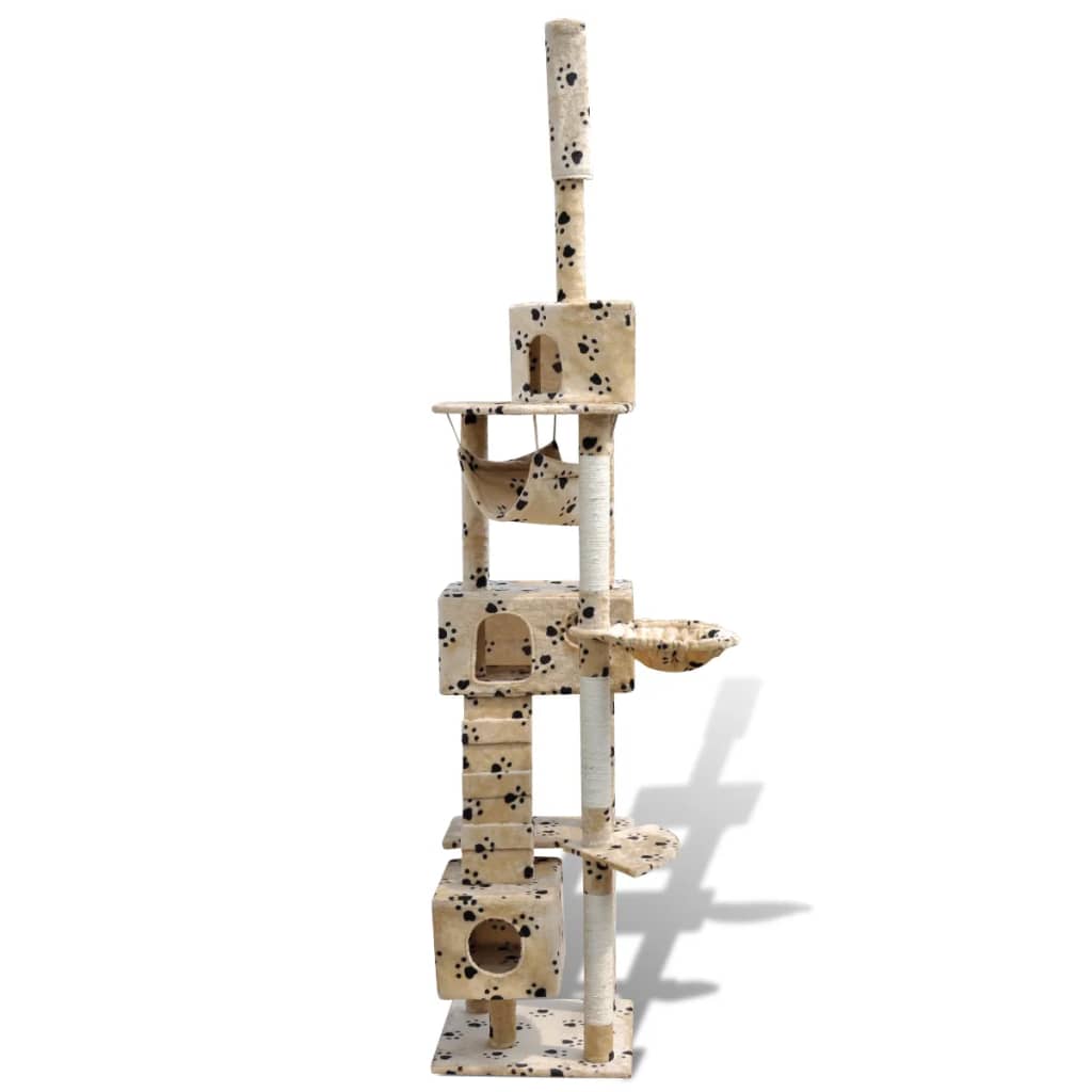 Cat Tree Cat Scratching Post 3 Condos Beige with Pawprints