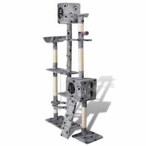 Kačių Draskyklė, 175 cm, 2 Nameliai, Pilka su Pėdutėmis